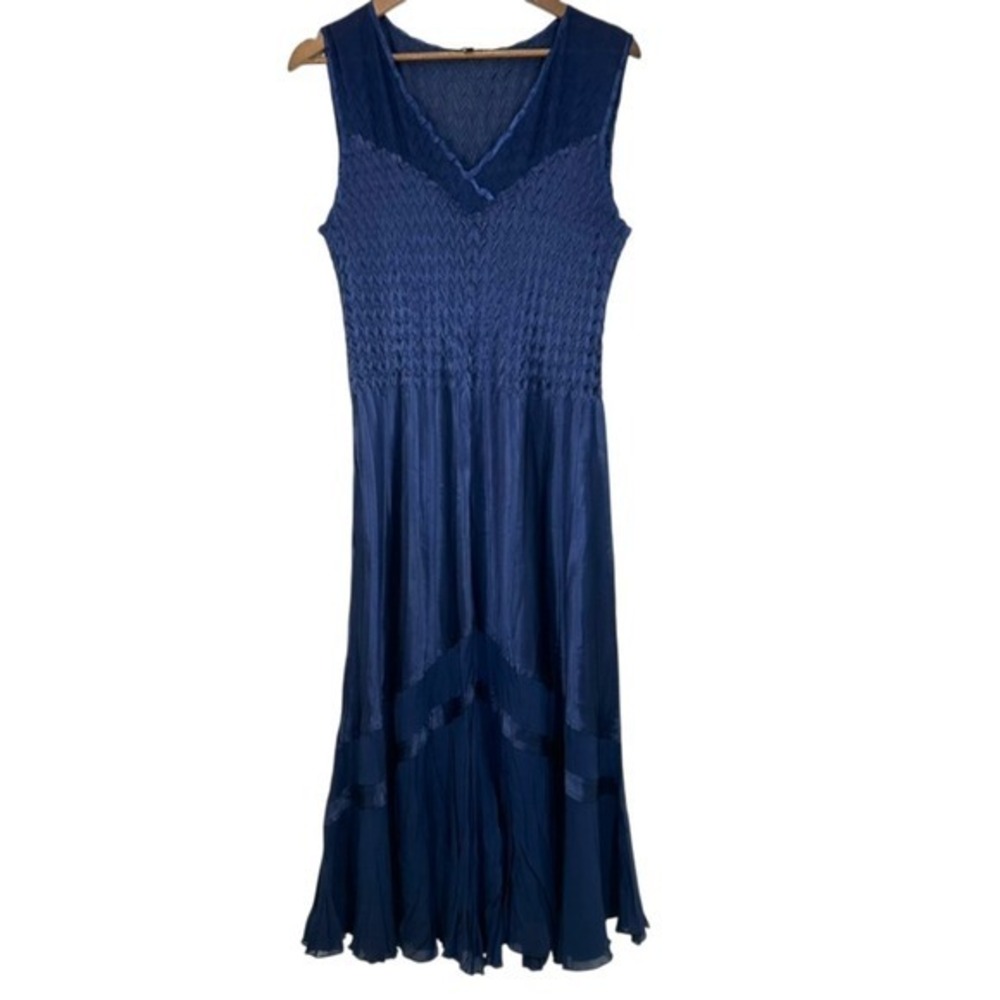 Komarov Navy Blue Women's Size XL Charmeuse & Chiffon Tiered Cocktail Dress